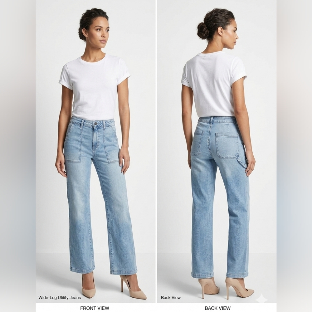 Vintage Bagatelle Collection Light Blue Wide-Leg Utility Jeans - Women